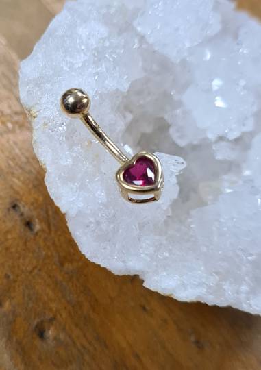 14 kt Gold Navel Banana with Red CZ Heart image 0